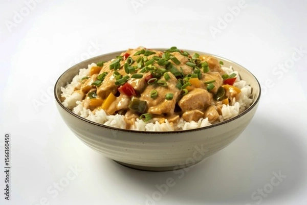 Fototapeta a porcelain bowl overflowing with a creamy, savory dish