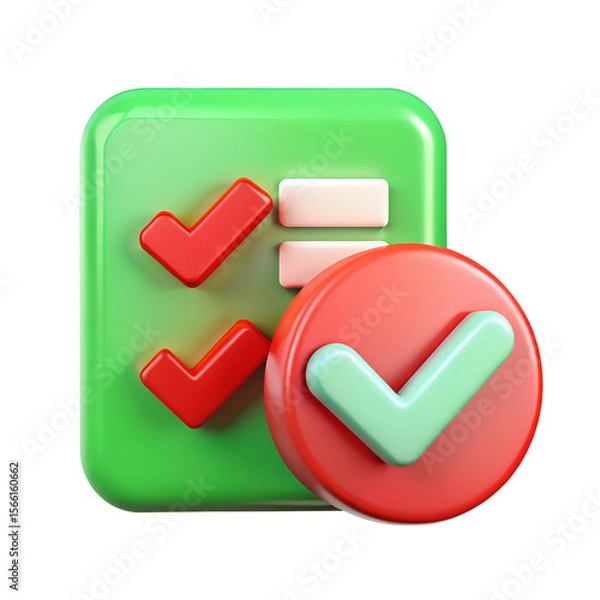 Obraz Green checklist with red checkmarks and a red circle with a green checkmark cross