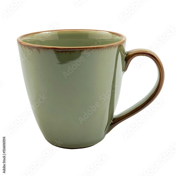 Obraz Sage green ceramic coffee mug with brown rim and handle kitchenware drinkware item