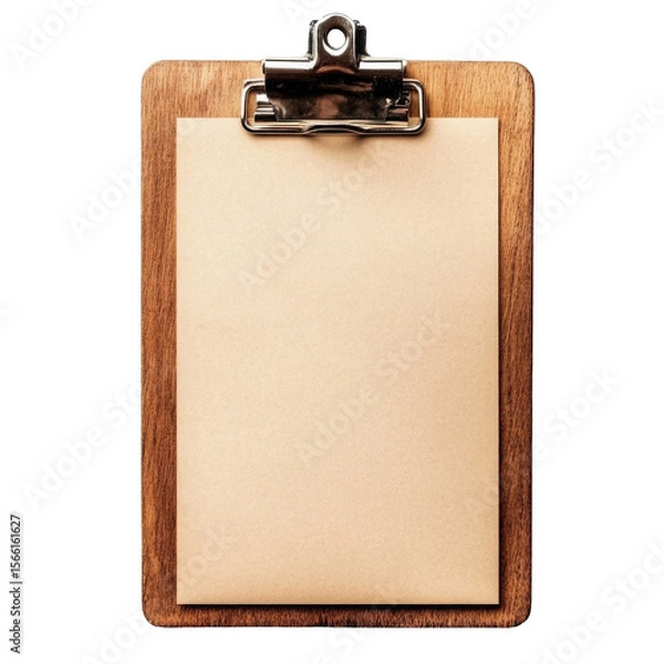 Obraz Wooden clipboard with blank paper mockup template for notes and document display