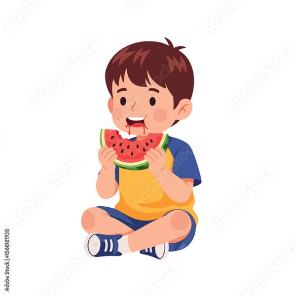 Fototapeta boy with watermelon vector cartoon illustration