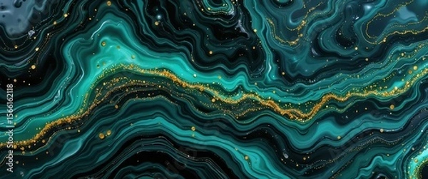 Obraz Beautiful abstract background for computer monitors featuring swirling teal and gold patterns