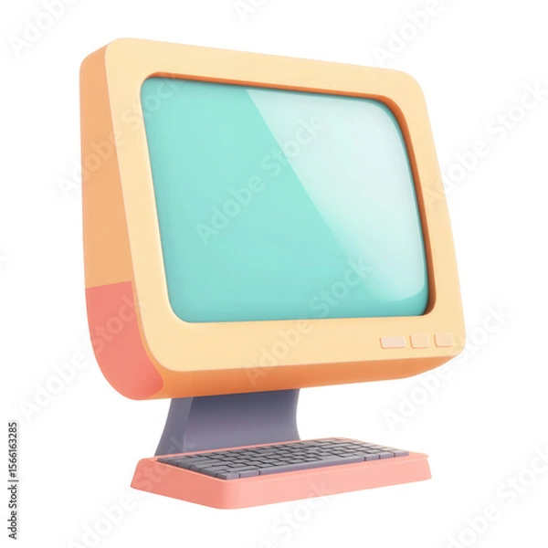 Obraz Retro computer vintage pc desktop technology screen keyboard old design render pastel