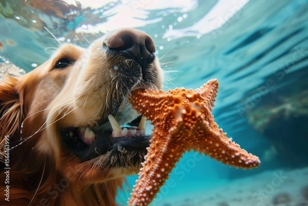 Obraz Golden Energy Unleashed: Golden Retrievers Diving, Playing Ball, Skateboarding, and Frolicking Together – A Joyful Showcase of Canine Vitality
Witness the boundless enthusiasm of Golden Retrievers in 