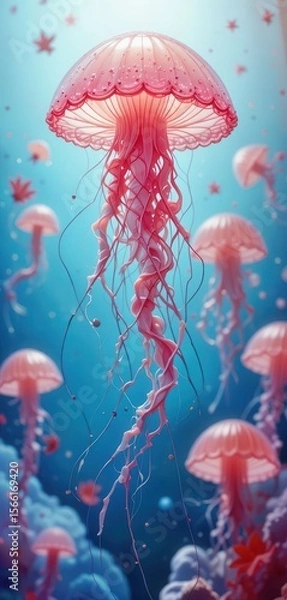 Obraz Underwater wonder with luminous jellyfish swimming gracefully in a serene ocean setting