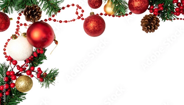 Fototapeta Christmas background with luxurious decorations on white background.