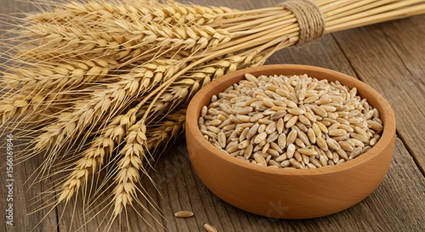 Obraz Golden goodness: a rich display of wheat grains in a bowl, ready for milling