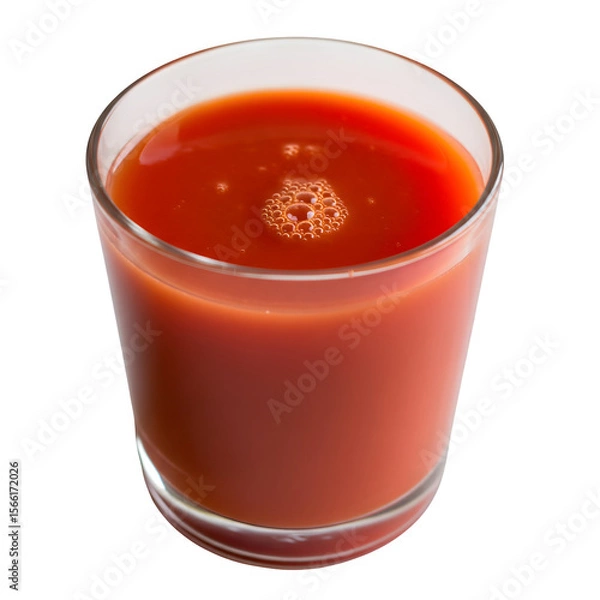Fototapeta Tomato juice served in a glass against a white backdrop