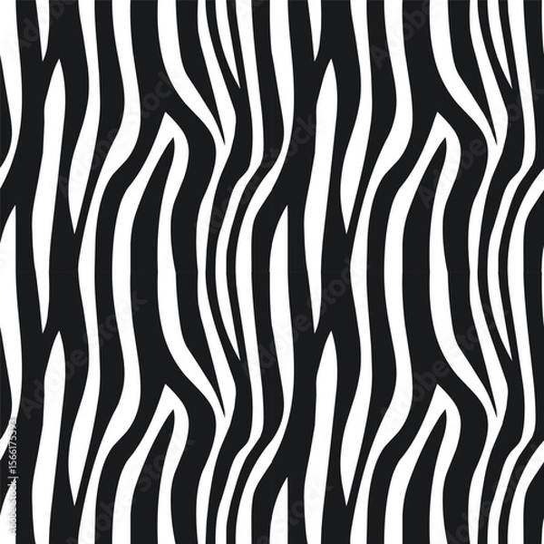 Fototapeta Seamless black and white zebra fur pattern. Modern stylish print.; Animal skin background for fabric; textiles; wallpaper; design; advertising