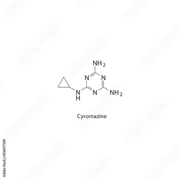 Fototapeta Cyromazine skeletal structure. Insecticide compound schematic illustration. Simple diagram, chemical formula.