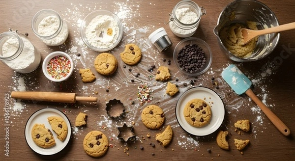 Obraz Baking cookies overhead view