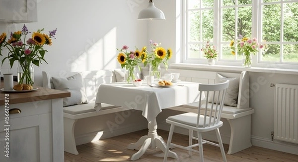 Obraz Cozy kitchen nook with sunflowers