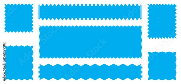Obraz Zig zag edge rectangle shape collection. Jagged rectangle. Isolated elements for design of text box, badge, banner
Set of postage stamps in white with zigzag edges in horizontal and square format