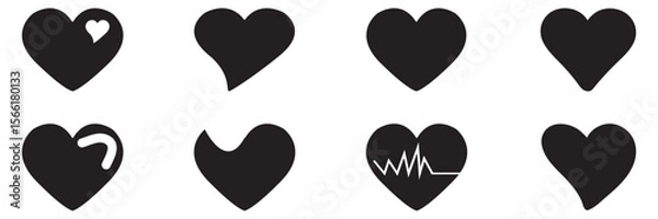 Obraz  Heart silhouette set. Simple vector heart icon set. Black heart icons. Valentine's Day symbol. Black color heart illustration isolated on white background. 