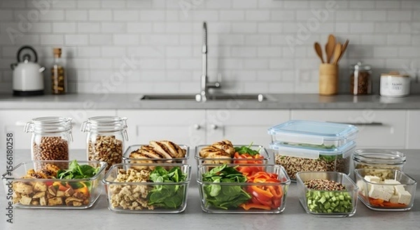 Obraz Glass food storage containers with prepared meals