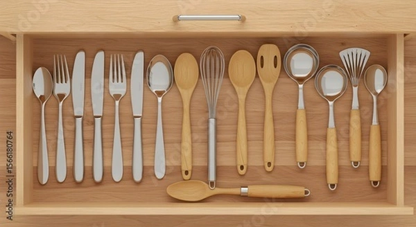 Obraz Kitchen utensils organized in drawer
