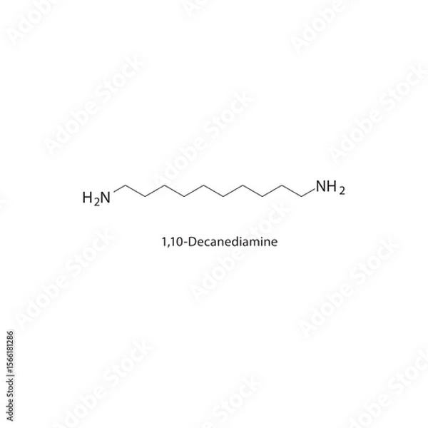 Fototapeta 1,10-Decanediamine skeletal structure. Diamine compound schematic illustration. Simple diagram, chemical formula.