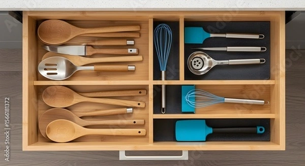 Obraz Organized kitchen drawer utensils