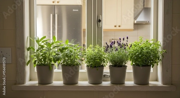Obraz Potted herbs on a windowsill