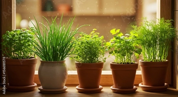 Obraz Potted herbs on a windowsill