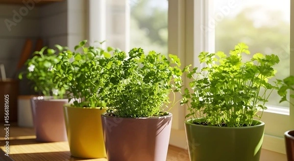 Obraz Potted herbs on windowsill