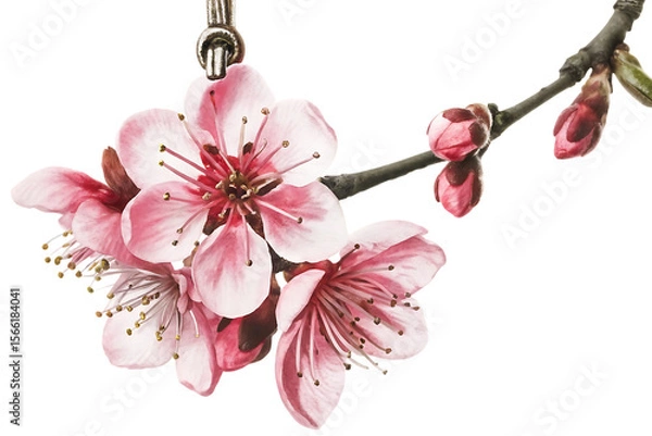 Fototapeta Pink cherry blossoms on branch isolated on a transparent background