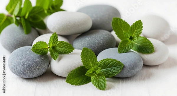 Fototapeta Serene Spa Stones with Mint
