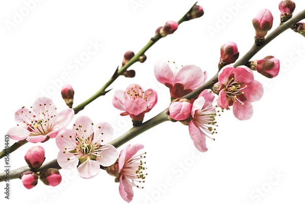 Fototapeta Pink plum blossoms on branch isolated on a transparent background