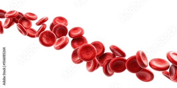 Fototapeta Red blood cells flowing isolated on a transparent background