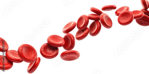 Fototapeta Red blood cells flowing isolated on a transparent background