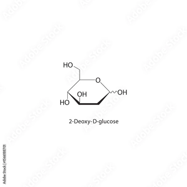 Fototapeta 2-Deoxy-D-glucose skeletal structure. Sugar analog compound schematic illustration. Simple diagram, chemical formula.