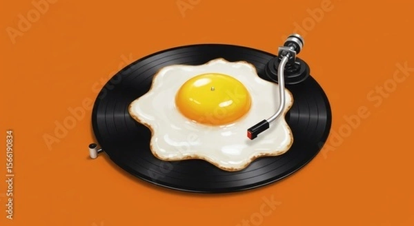 Obraz Sunny Side Up Sounds A Fried Egg Vinyl Record Illustration