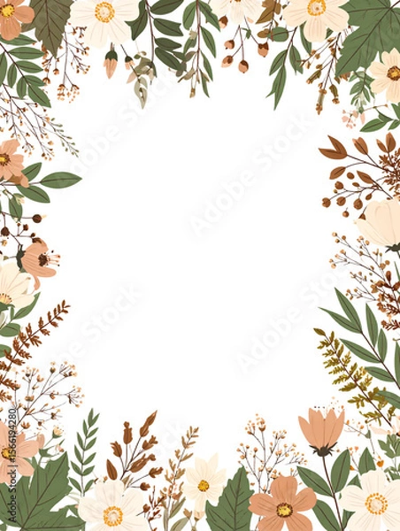 Fototapeta Various leaves with flowers, isolated on white background.