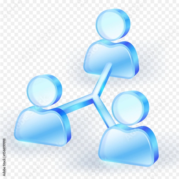 Fototapeta Personnel icons in 3D organization chart and team blue transparent glass material connected in network. Concept of social connection, teamwork, communication and collaboration. Vector illustration.