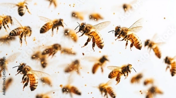 Fototapeta A flurry of honeybees in flight.
