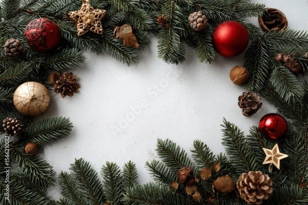 Fototapeta Festive Christmas Wreath: Rustic Elegance with Natural Greenery