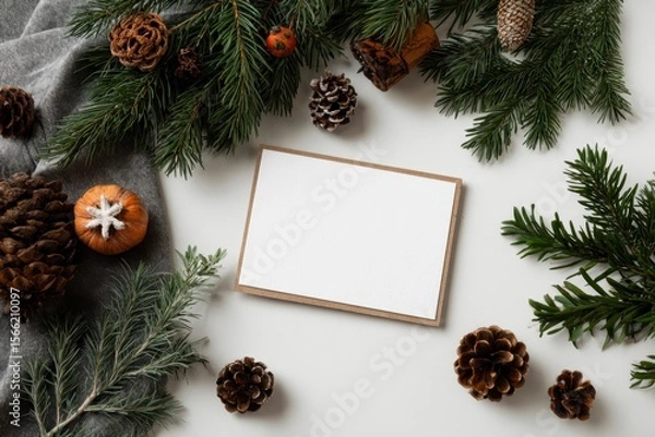 Fototapeta Winter Wonderland: Festive Card Mockup with Rustic Elements