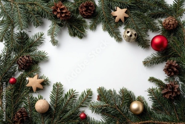 Fototapeta Festive Fir Frame: Rustic Christmas Ornament Border