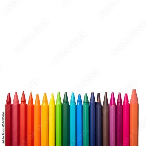 Obraz Row of vibrant colored crayons arranged in a spectrum against a pure isolated on a transparent background