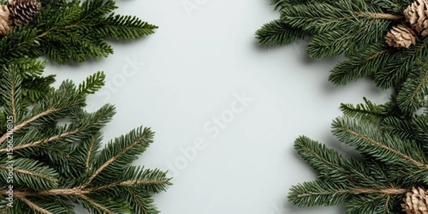 Fototapeta Evergreen Branches and Pinecones: A Serene Winter Arrangement