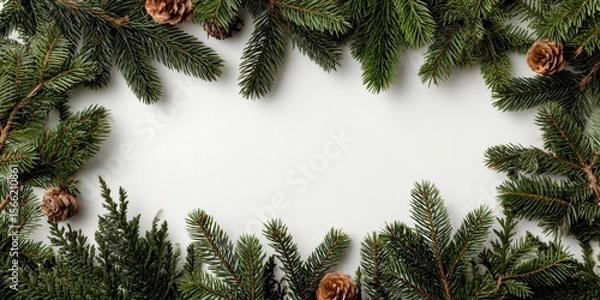 Fototapeta Evergreen Frame: A Serene Winter Botanical Composition