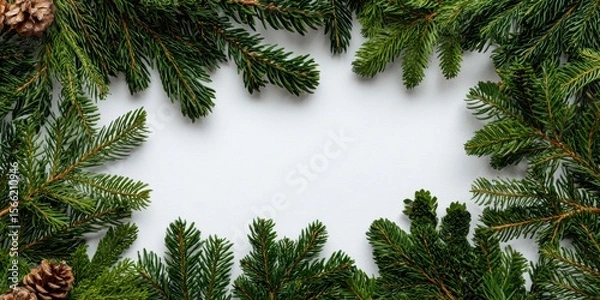 Fototapeta Evergreen Frame: Festive Fir Branches and Pinecones