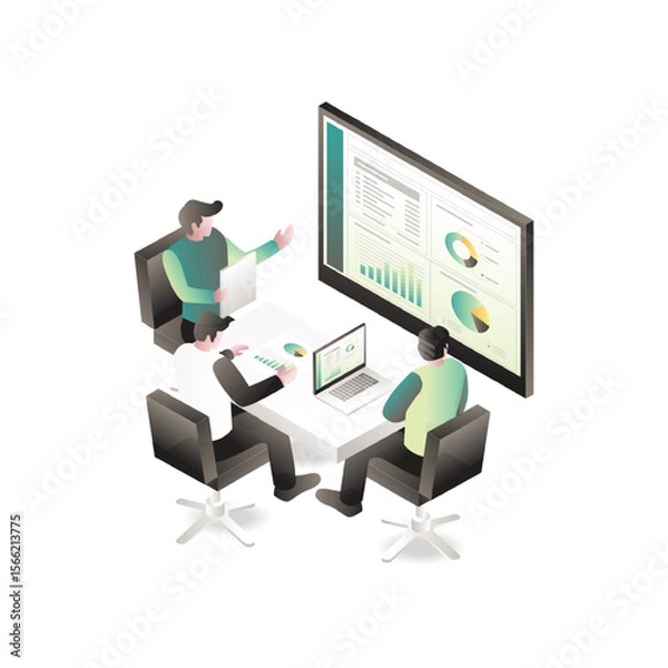 Obraz Teamwork Business Analytics with Dashboard Presentation in Office