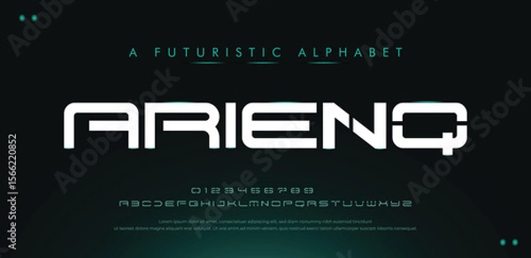 Fototapeta Techno Futuristic Font Alphabet – Abstract Digital Typeface for Sci-Fi, Sport, and Modern Logo Design. vector illustration
