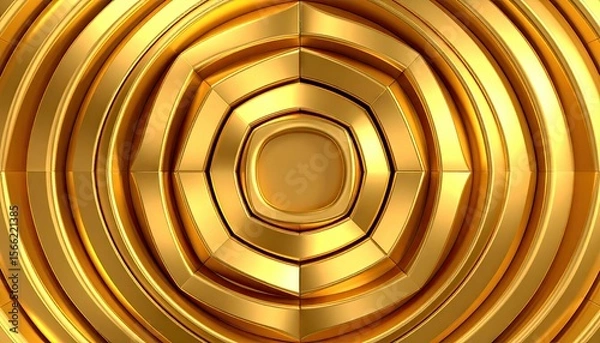 Fototapeta Gold Beveled Cube Tessellation Forming Concentric Radial Relief Against Black Background