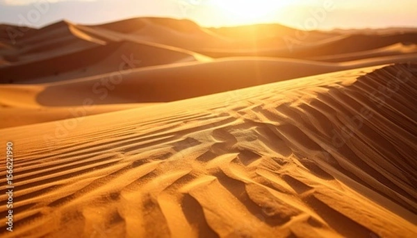 Fototapeta Golden Sand Dunes Undulating Under A Setting Sun Creating A Landscape Of Shadows And Light With Textured Surfaces