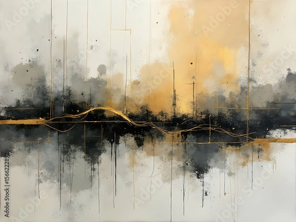 Fototapeta Abstract Gold Black Grey Layered Torn Paper Texture Art Painting Canvas Minimalist Modern Contemporary Artwork
