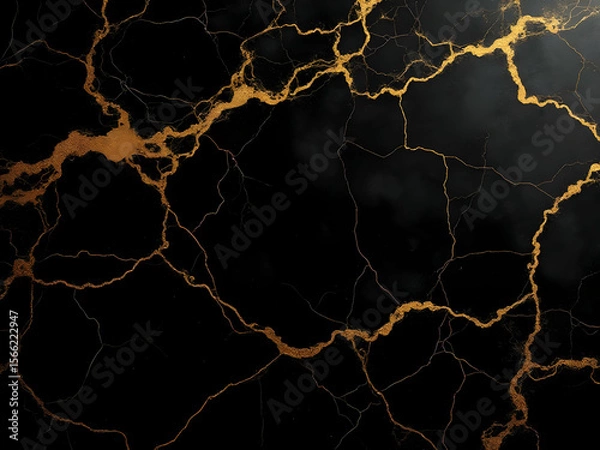 Fototapeta Black Marble Texture with Glowing Gold Veins Detailed Closeup Image of Luxurious Dark Stone Surface Elegant Background Design Element