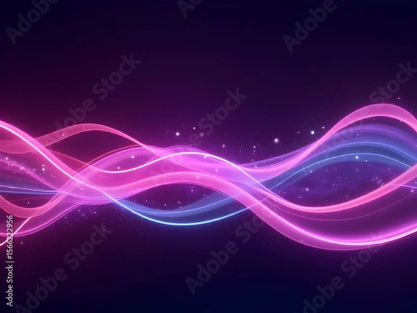 Fototapeta Abstract Background Featuring Vibrant Pink and Light Blue Glowing Waves with Sparkling Dust Particles on a Deep Purple Canvas