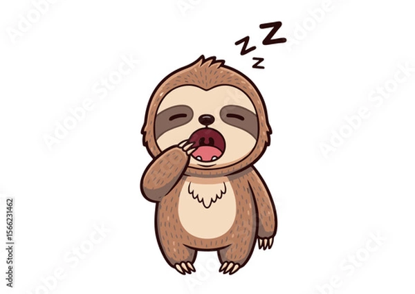 Obraz Cartoon Sloth Yawning with Closed Eyes and Zz Symbols Cute Illustration.